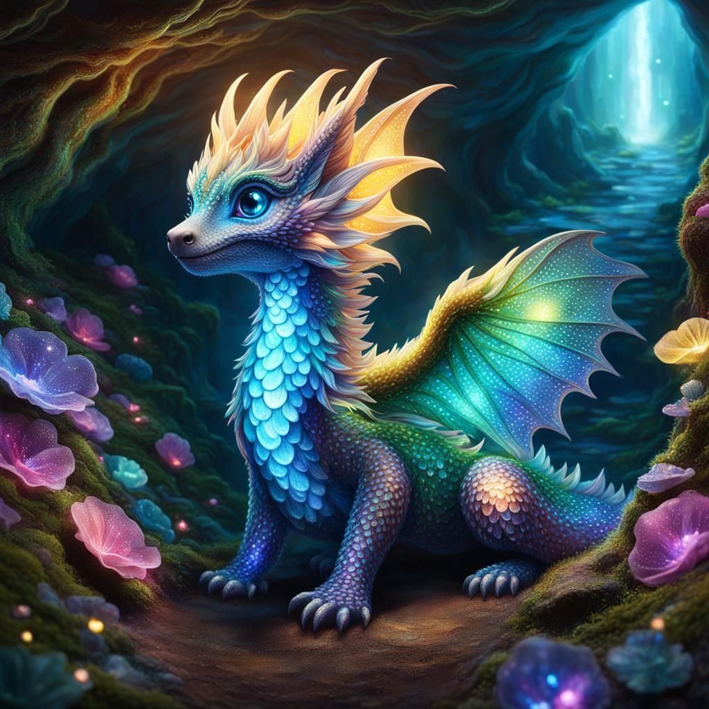 Adorable Baby Dragon in Enchanted Cavern