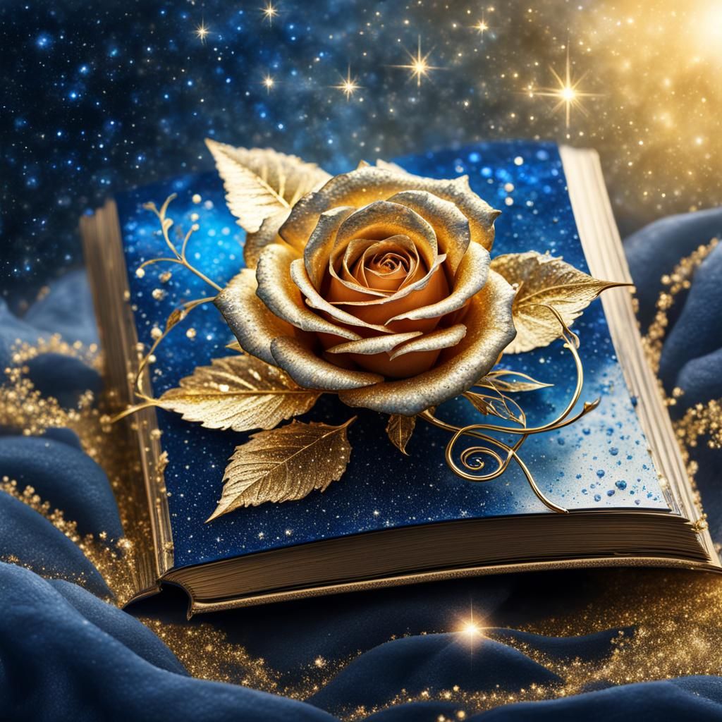 Metallic Rose Double Exposure with Open Book