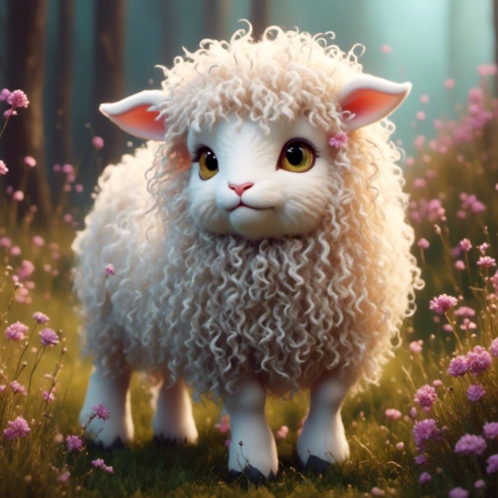 Cute Realistic Cat-Sheep Hybrid Animal