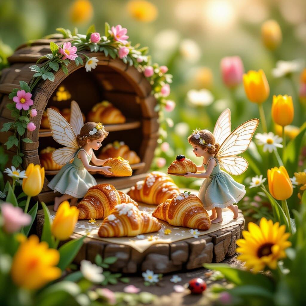Fairies Bake Croissants in Enchanted Garden Bakery