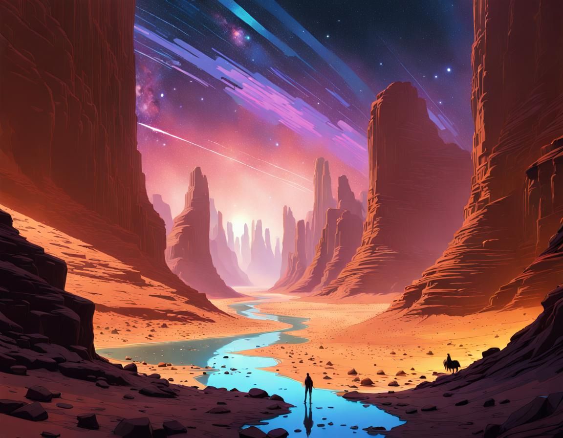 Radiant Nebula Illuminates Desert Canyon in Spacecore Style