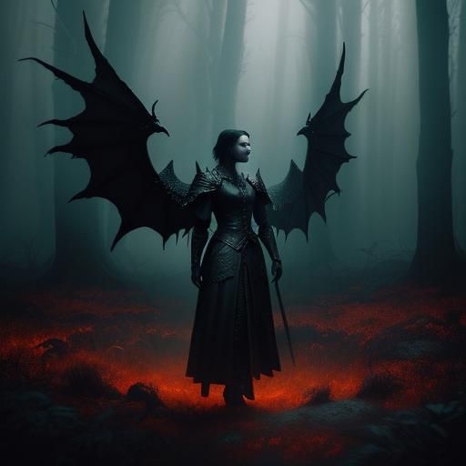 Dragon Woman in Mystical Forest: Cinematic Film Still