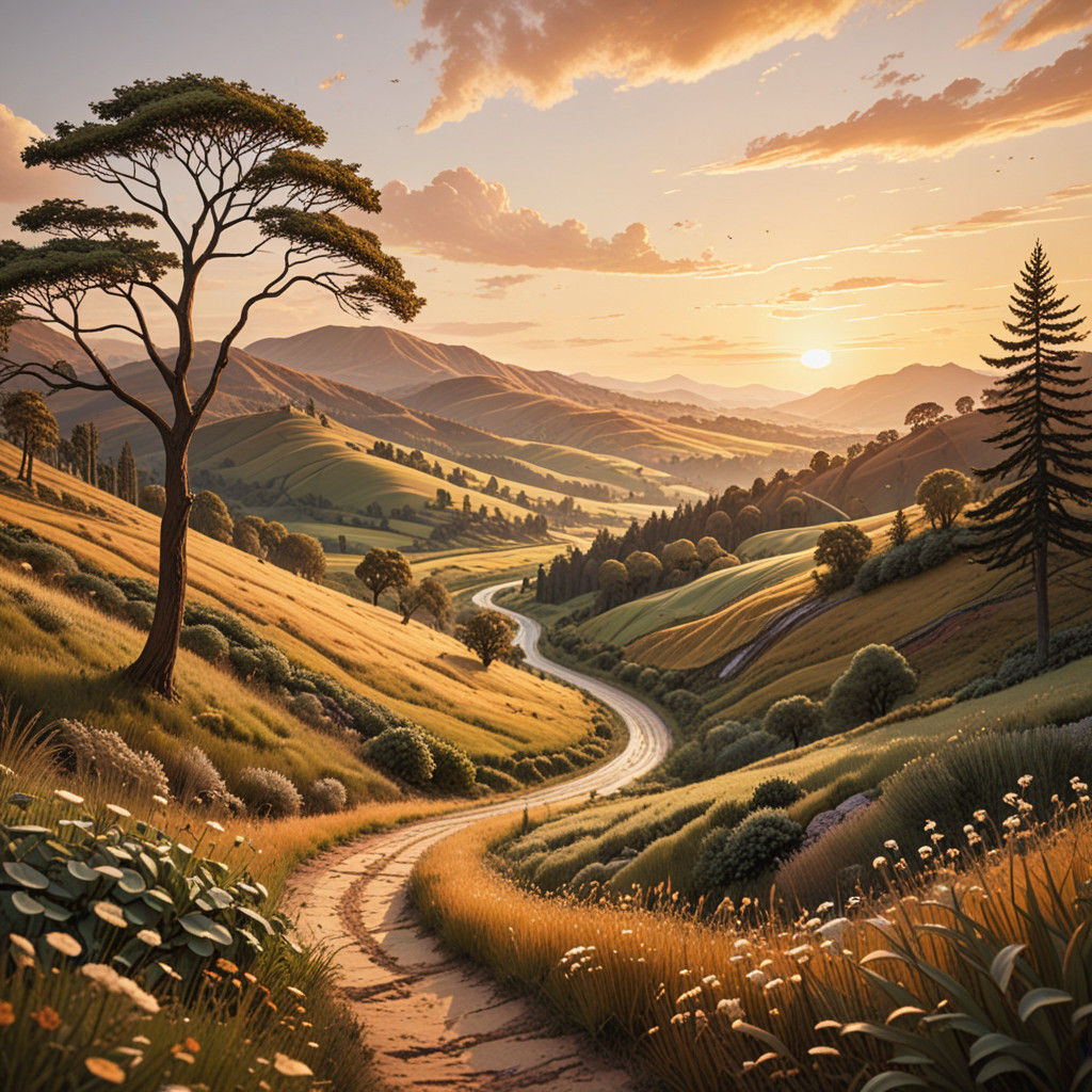 Golden Hour Landscape in Quilling Art