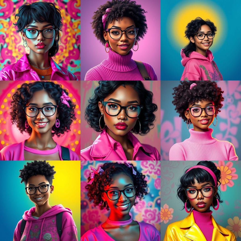 Surreal College Girl Portrait in Triadic Colors