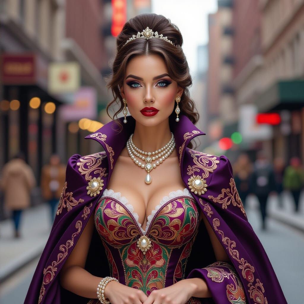 Opulent Sultry Temptress in Floral Gown on NYC Runway