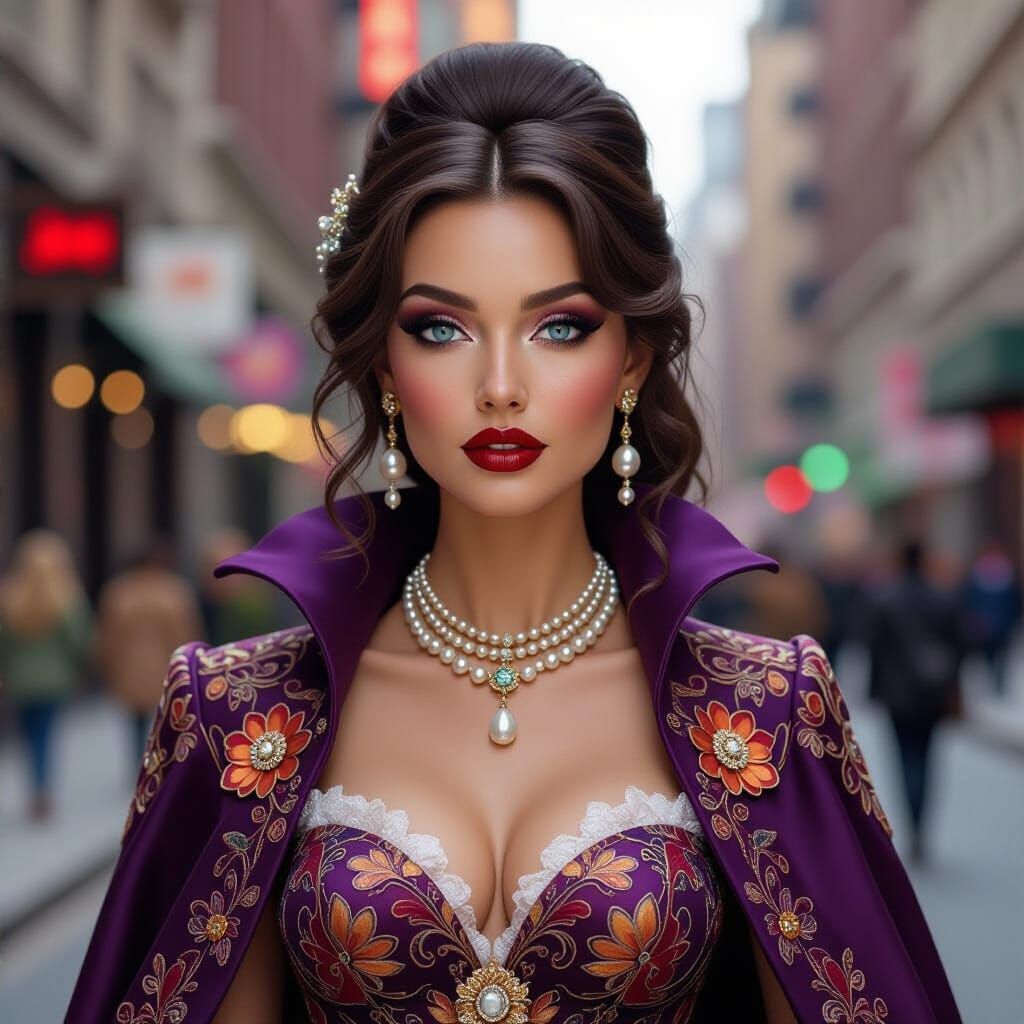 Opulent Sultry Temptress in Floral Ball Gown