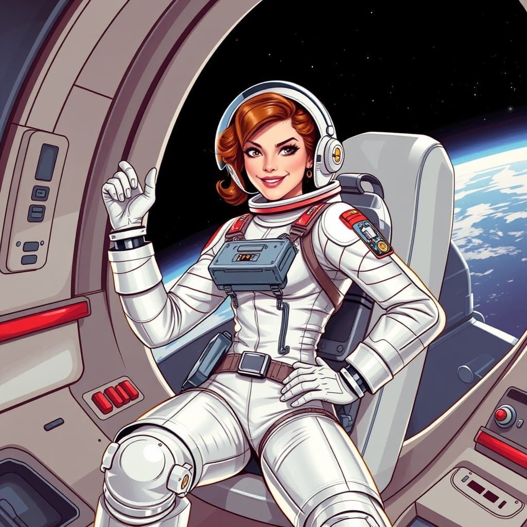 Retro-Futuristic Space Explorer in Heroic Pose