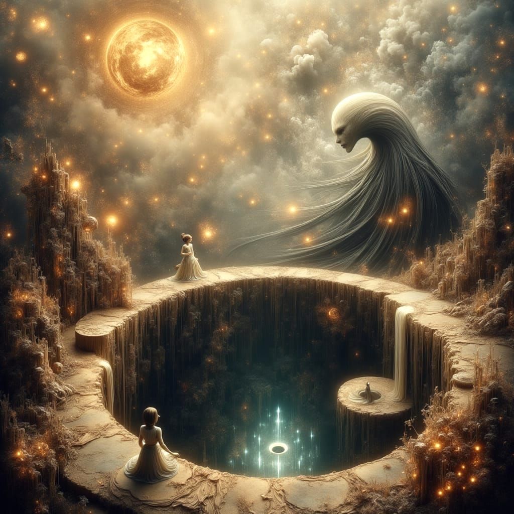 Surreal Woman at the Edge of the Abyss