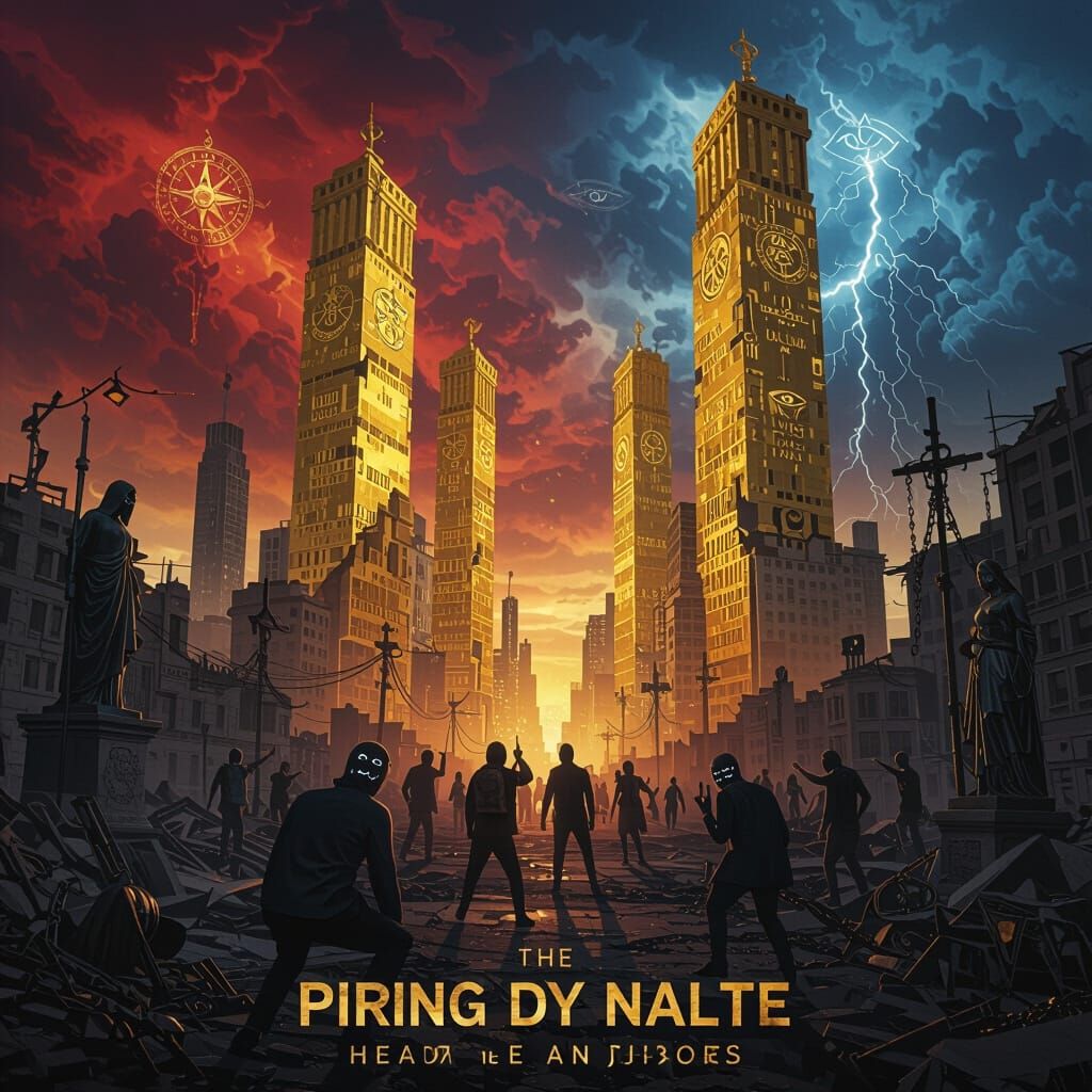 Dystopian Cityscape: Elite Towers vs. Oppressed Masses