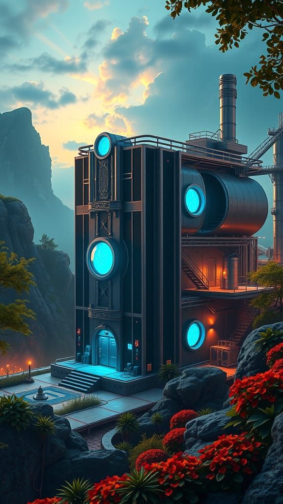 Fantasy Portable Factory in Detailed Matte Painting Style