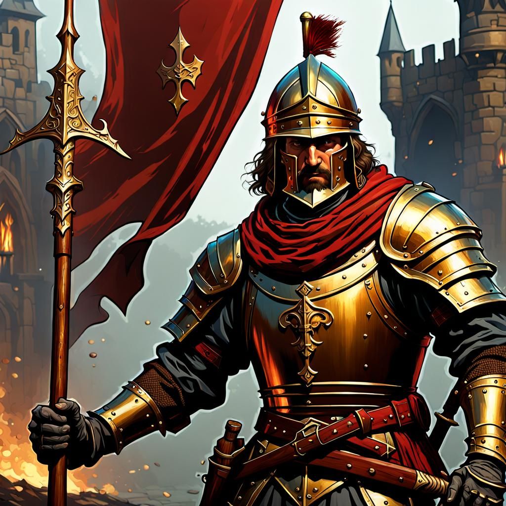 Medieval Pikeman in Dark Fantasy Style