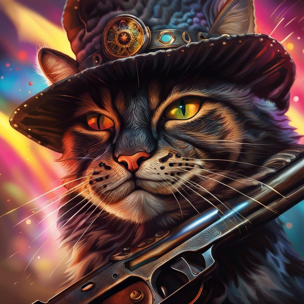 Hyperrealistic Gunslinger Cat Concept Art