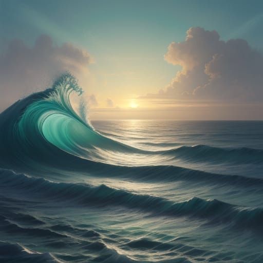 Dreamlike Ocean Waves with Bioluminescent Glow