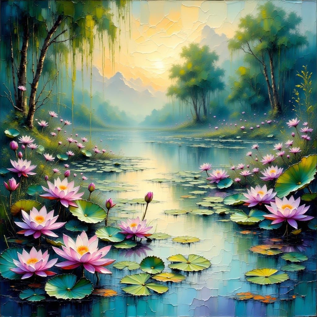 Dreamlike Water Lilies Pond in Monet's Impressionist Style