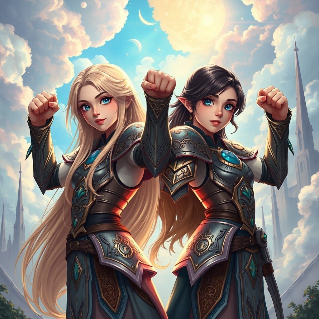 Two Blonde and Brunette Girls Share a Triumphant Fist Bump i...