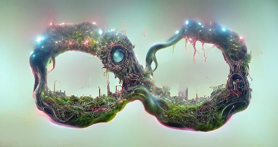 Overgrown City with Lovecraftian and Cosmic Elements