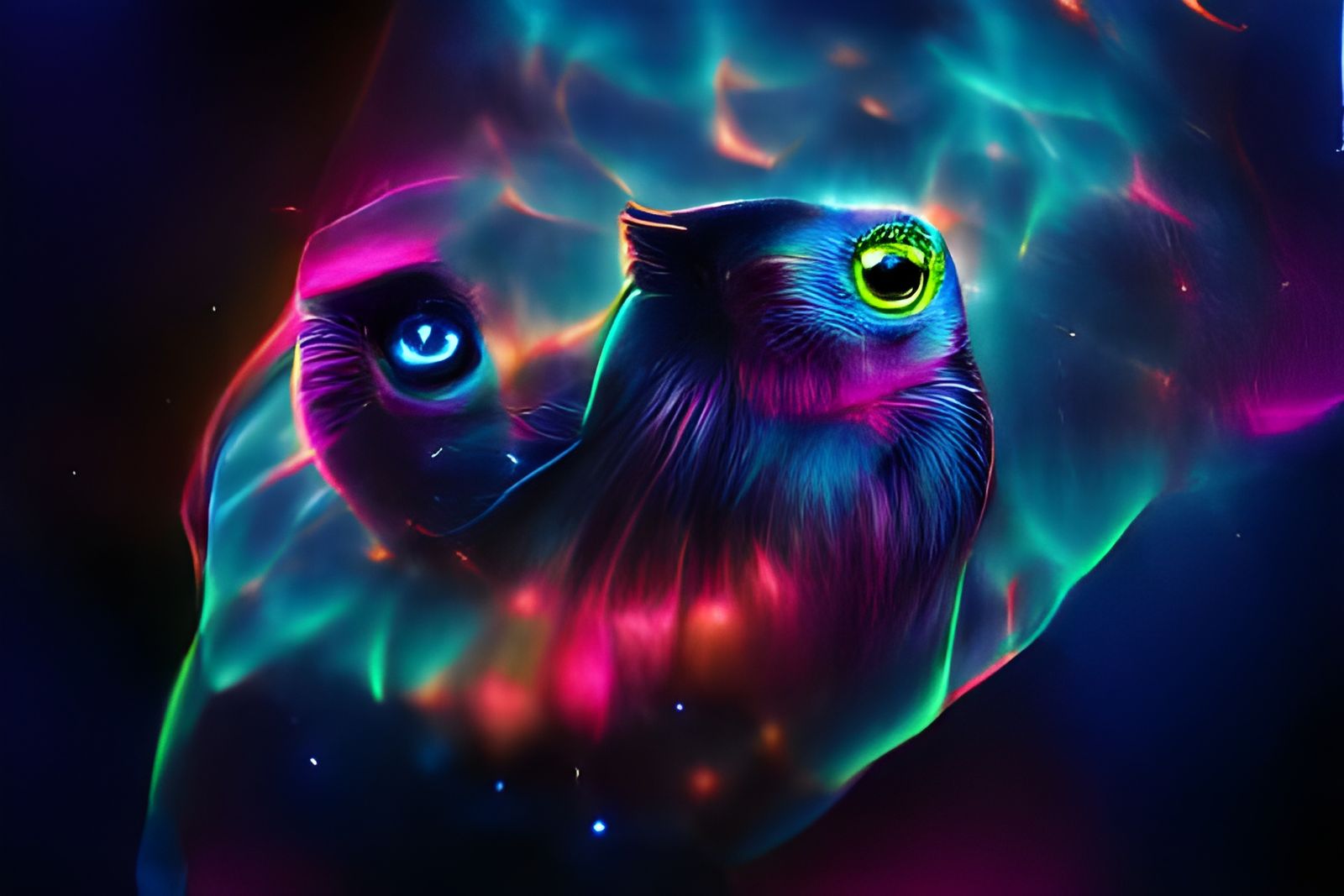 Great Owl Nebula: Neon Storybook Illustration