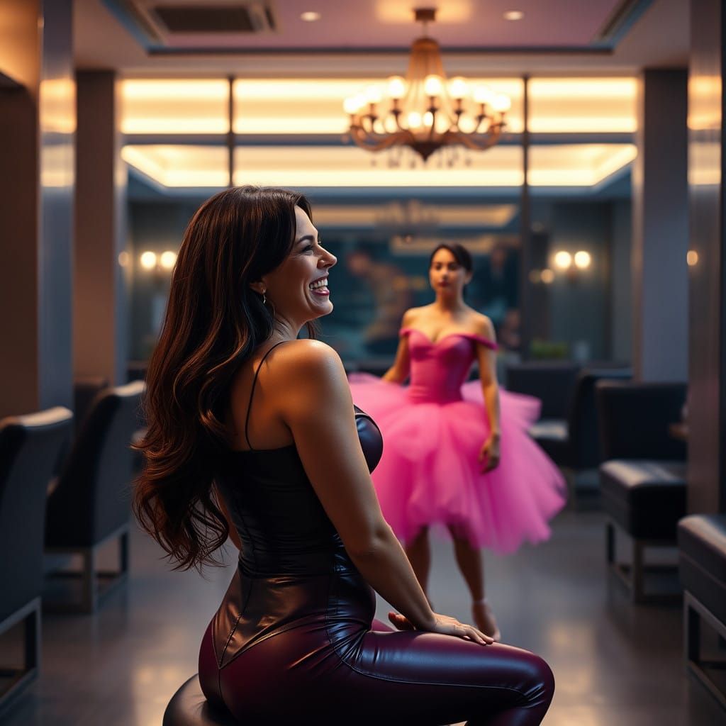 Woman in Lavish Purple Bodysuit Surrounded by Elegant, Whims...