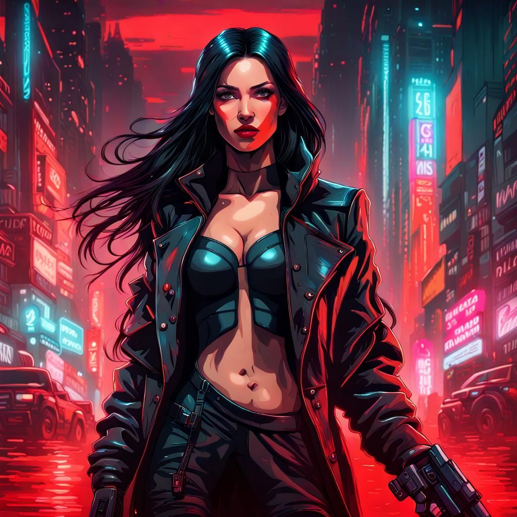 Cyberpunk Assassin in Neon Cityscape