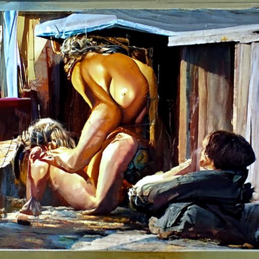 Pornographic Scene in Historical Oil Painting Style