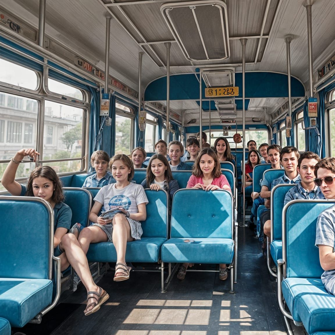 Whimsical Wheels on a Colorful Bus in Motion
