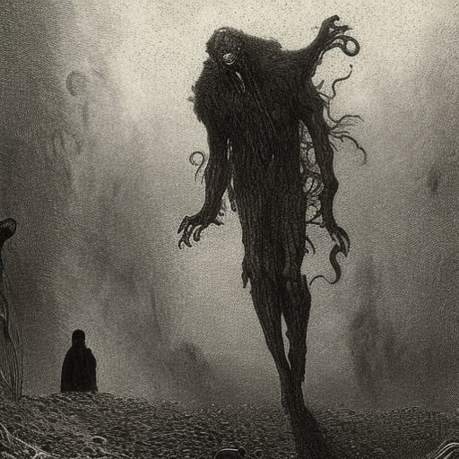 Shadow Monster Stalks in Horror Klimt Style