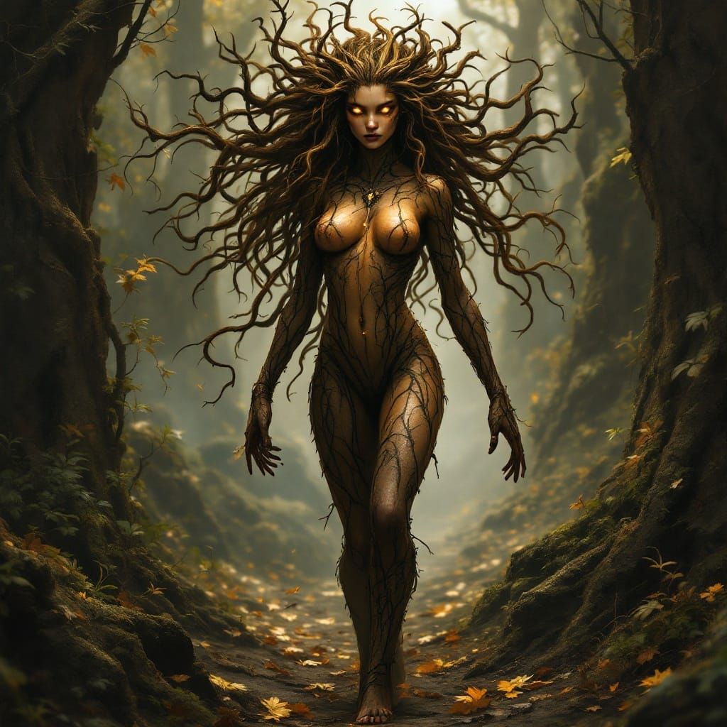 Svelte Wood Nymph Embodies Forest Essence in Majestic Stride