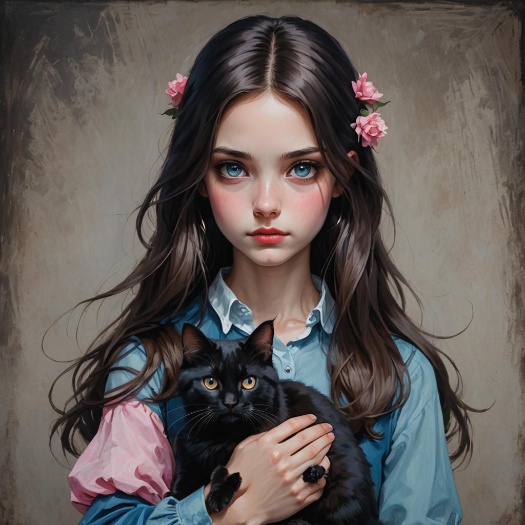 Fantasy Portrait of Two Girls with Pets