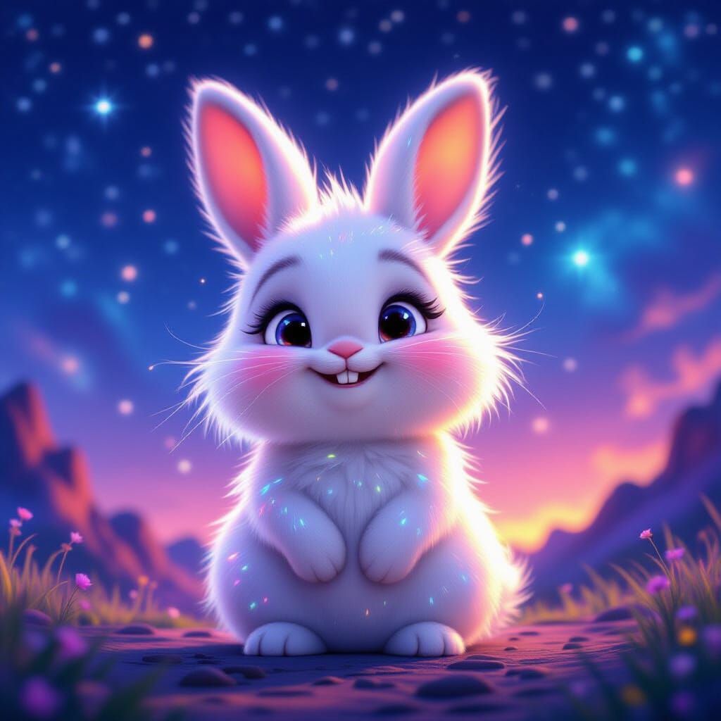 Adorable Bioluminescent Bunny in Galactic Art Style