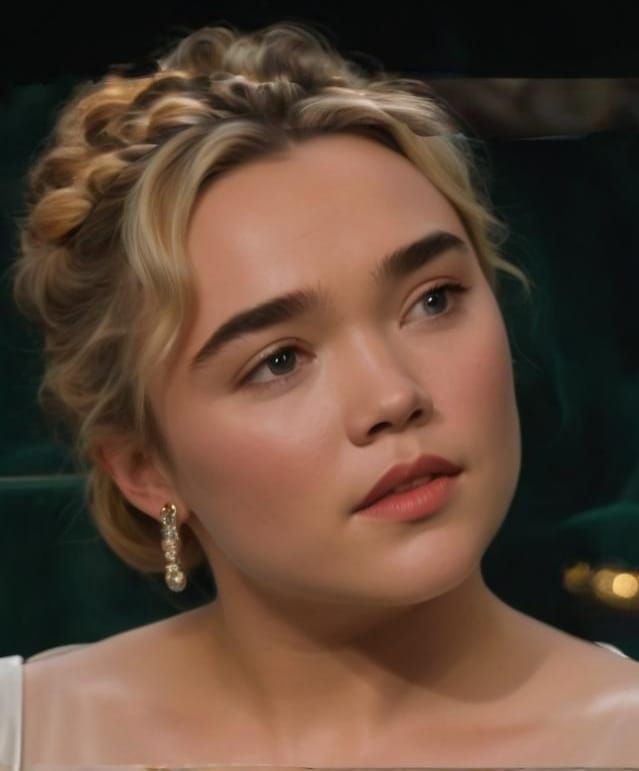 Portrait of Florence Pugh talking elegantly