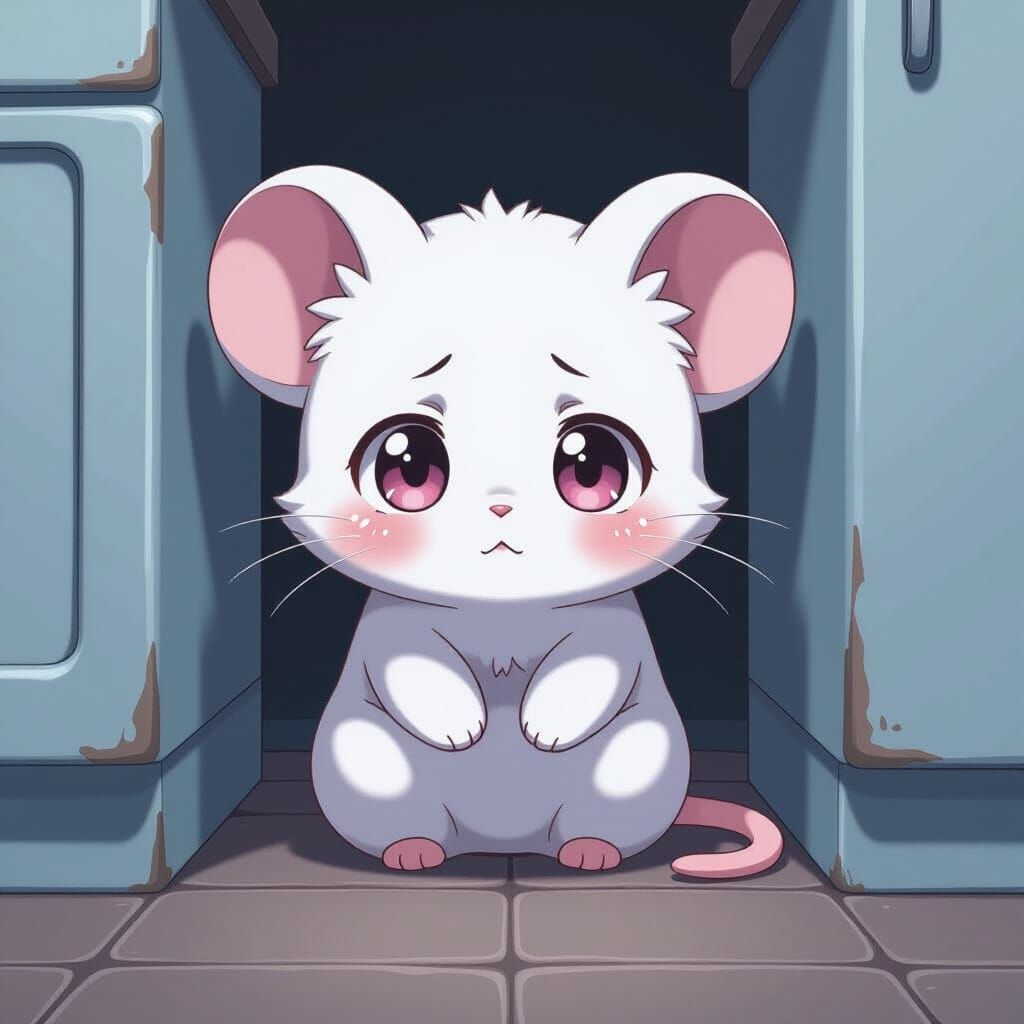 Shy Anime Mousling in Kitchen Corner
