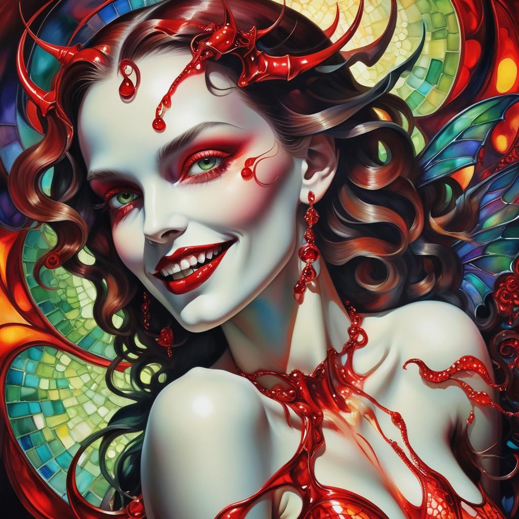 Lilith Demon with Demonic Smile in Lempicka Style