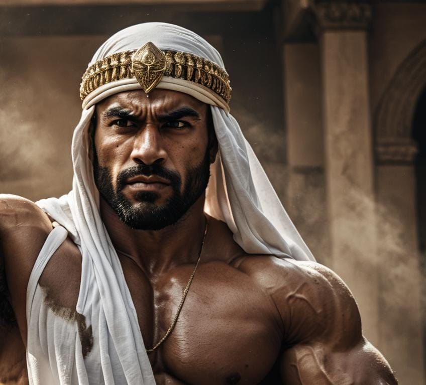 Arab Bodybuilder in Ghutra: Cinematic Film Still