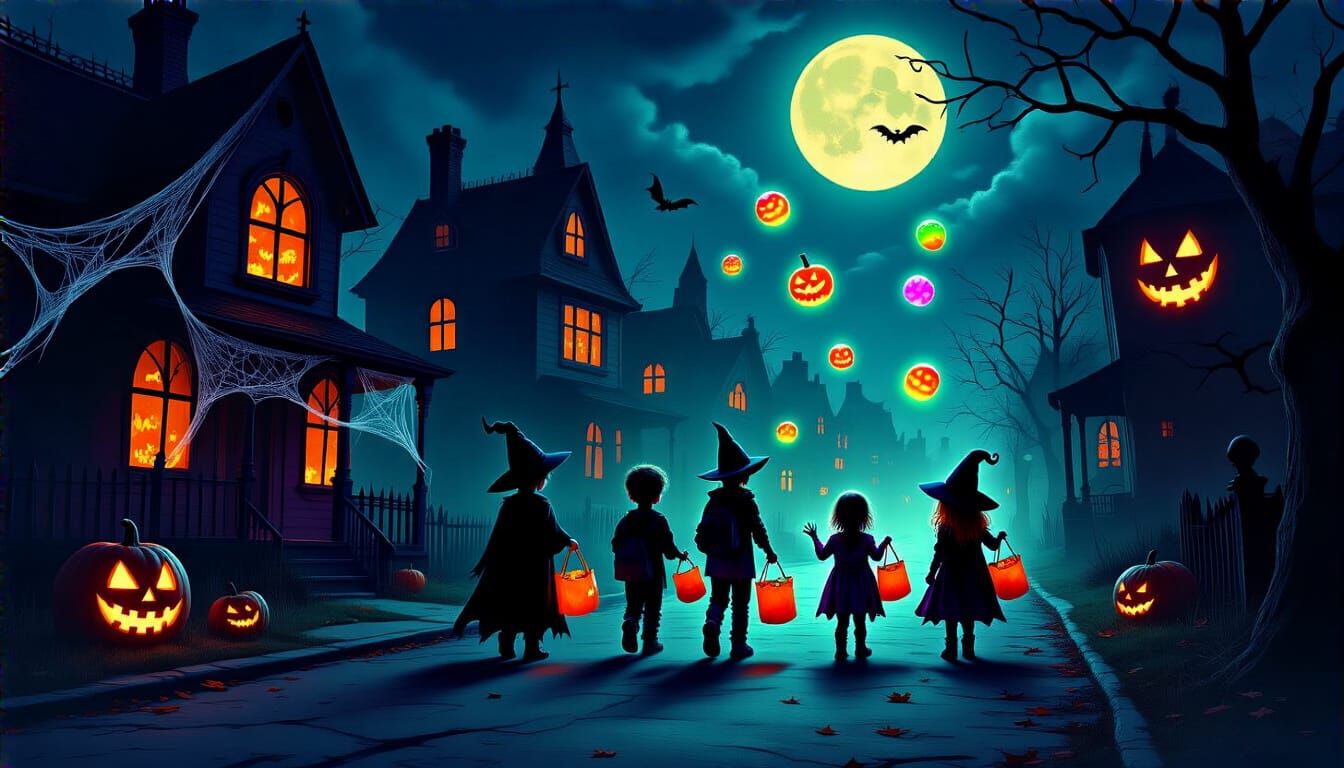 Spooky Halloween Night with Ethereal Candies and Haunted Hou...