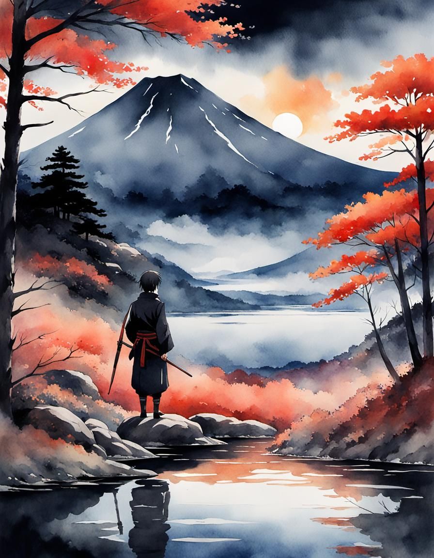 Melancholy Nagato: Watercolor Landscape Inspired by Anime