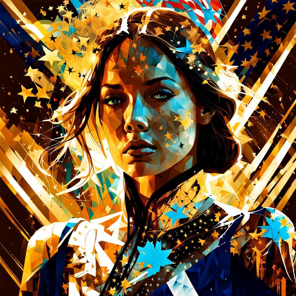 Double Exposure Silhouette Portrait in Gold and Blue