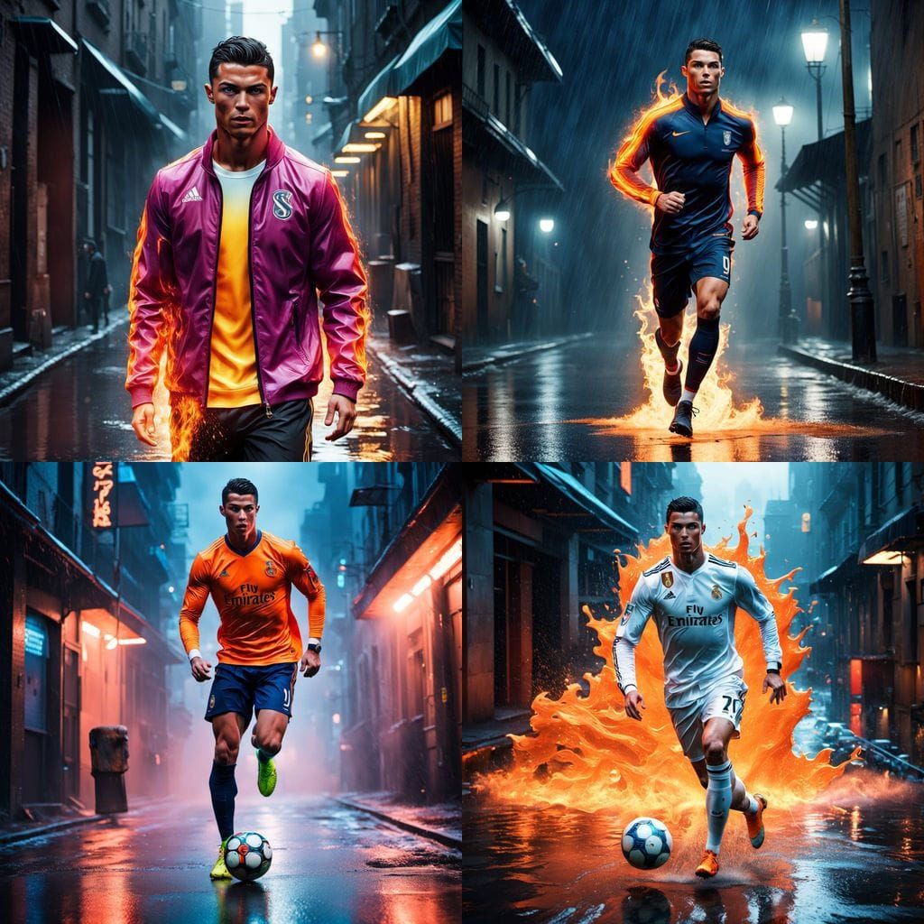 Cristiano Ronaldo on Fire in Neon Alley