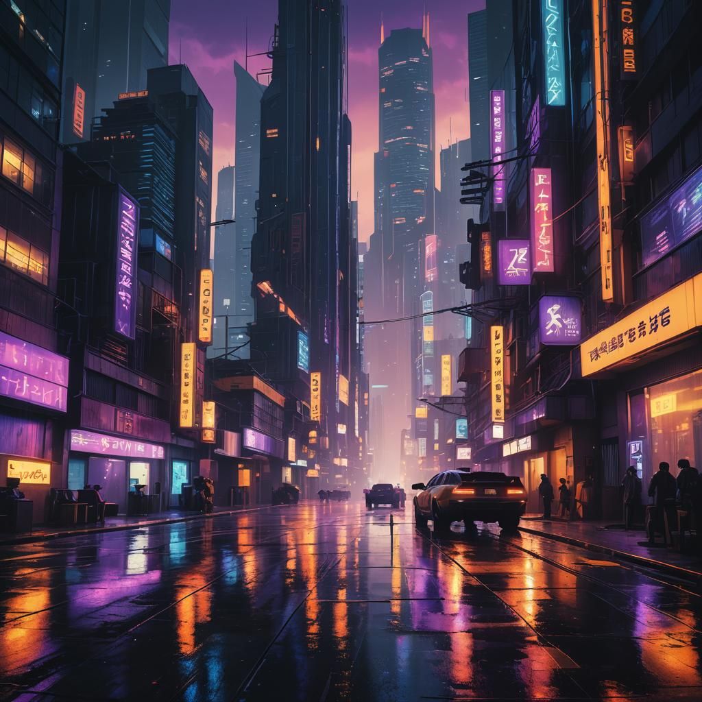 Cyberpunk Cityscape Concept Art at Dusk