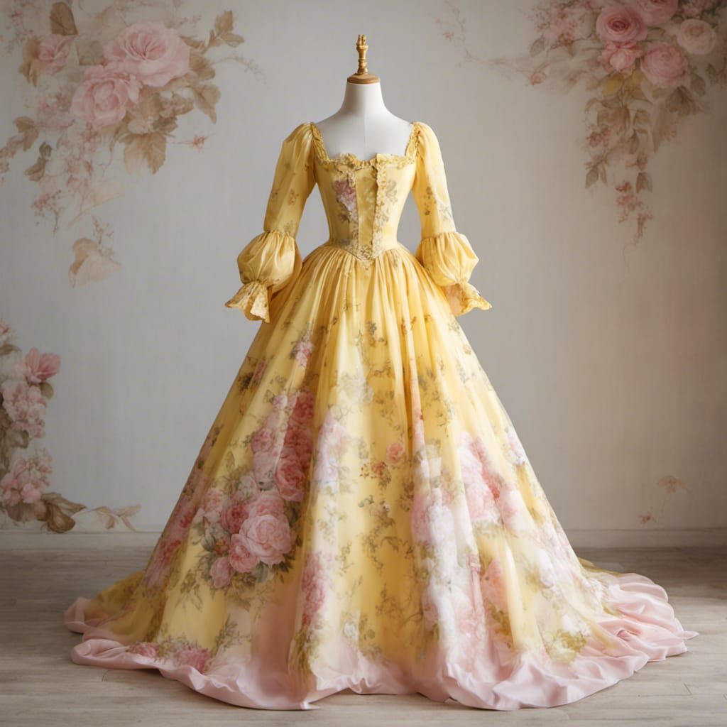 Rococo Yellow Princess Dress on a Dress Form