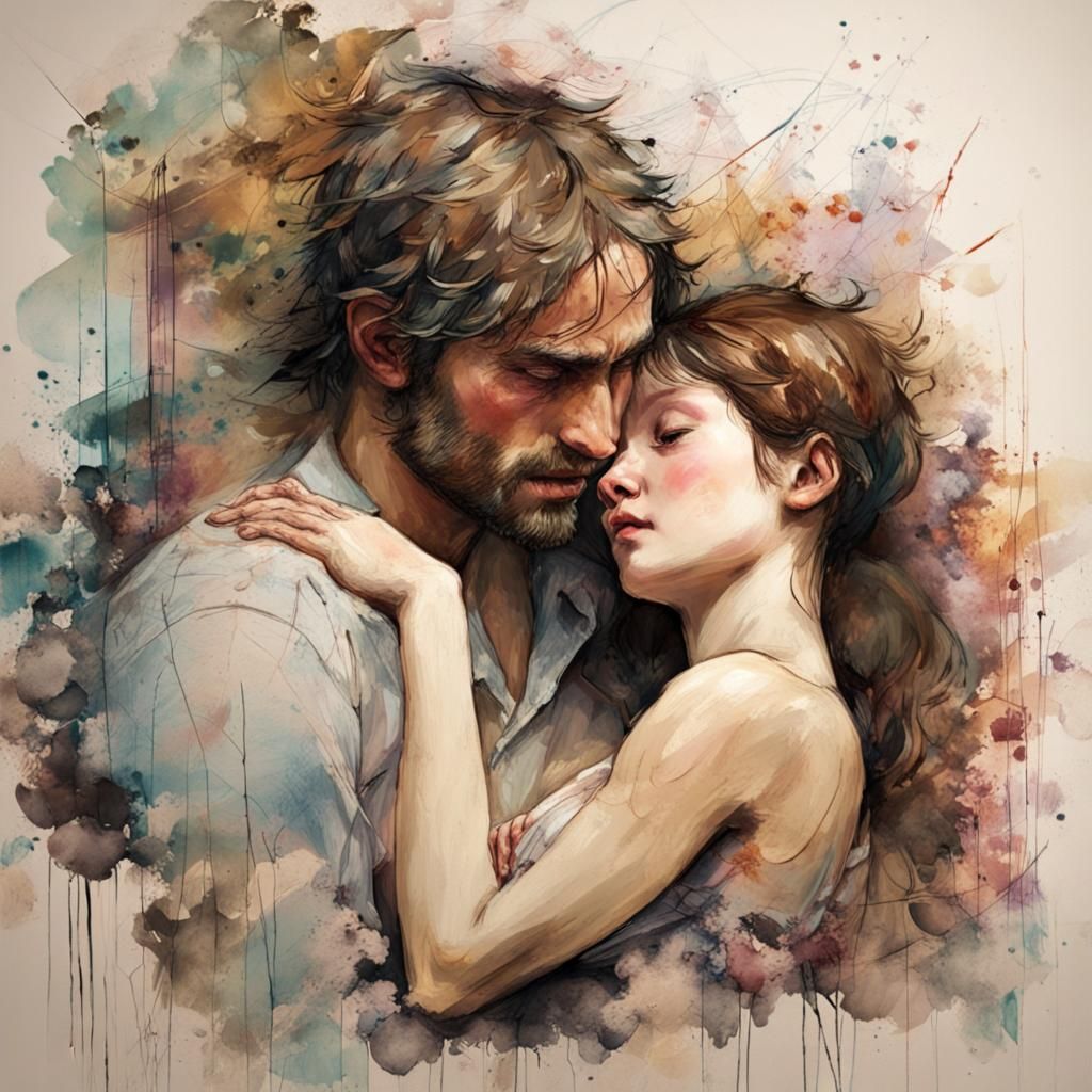 Loving Couple Adoring Newborn: A Romantic Artwork