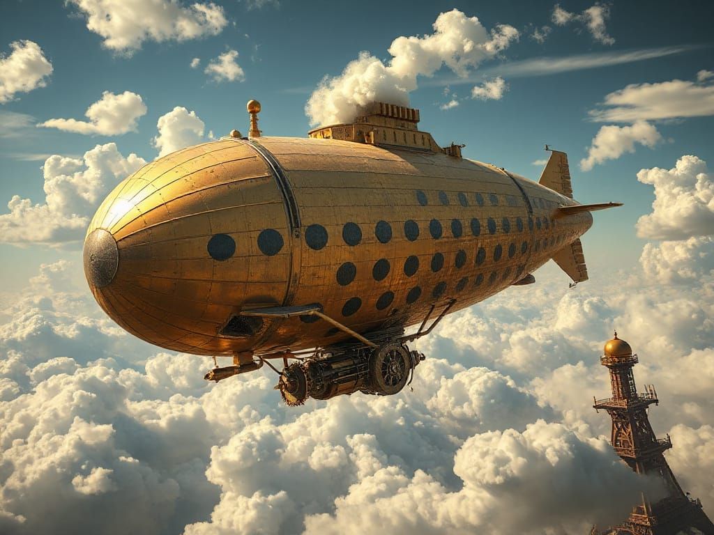 Steampunk Airship Soaring Through Clockwork Skies
