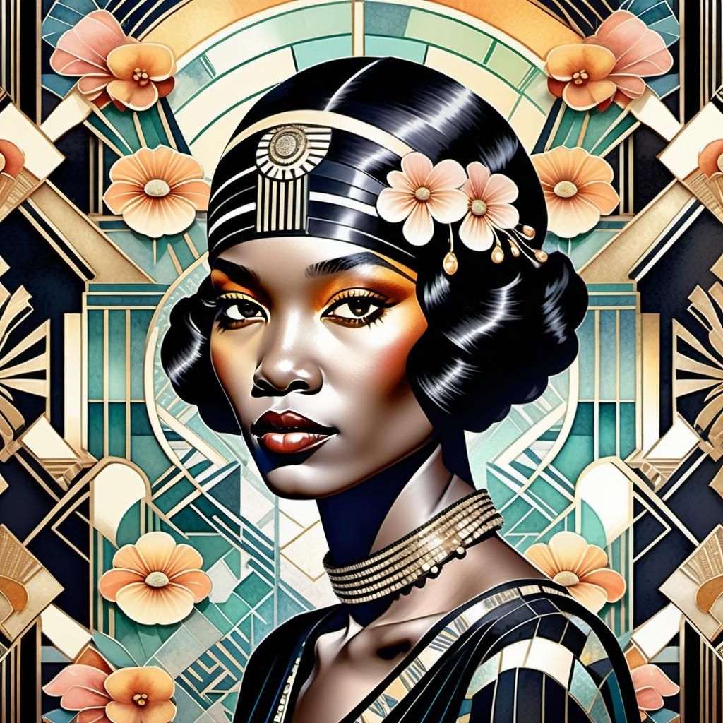 Art Deco African American Woman Portrait