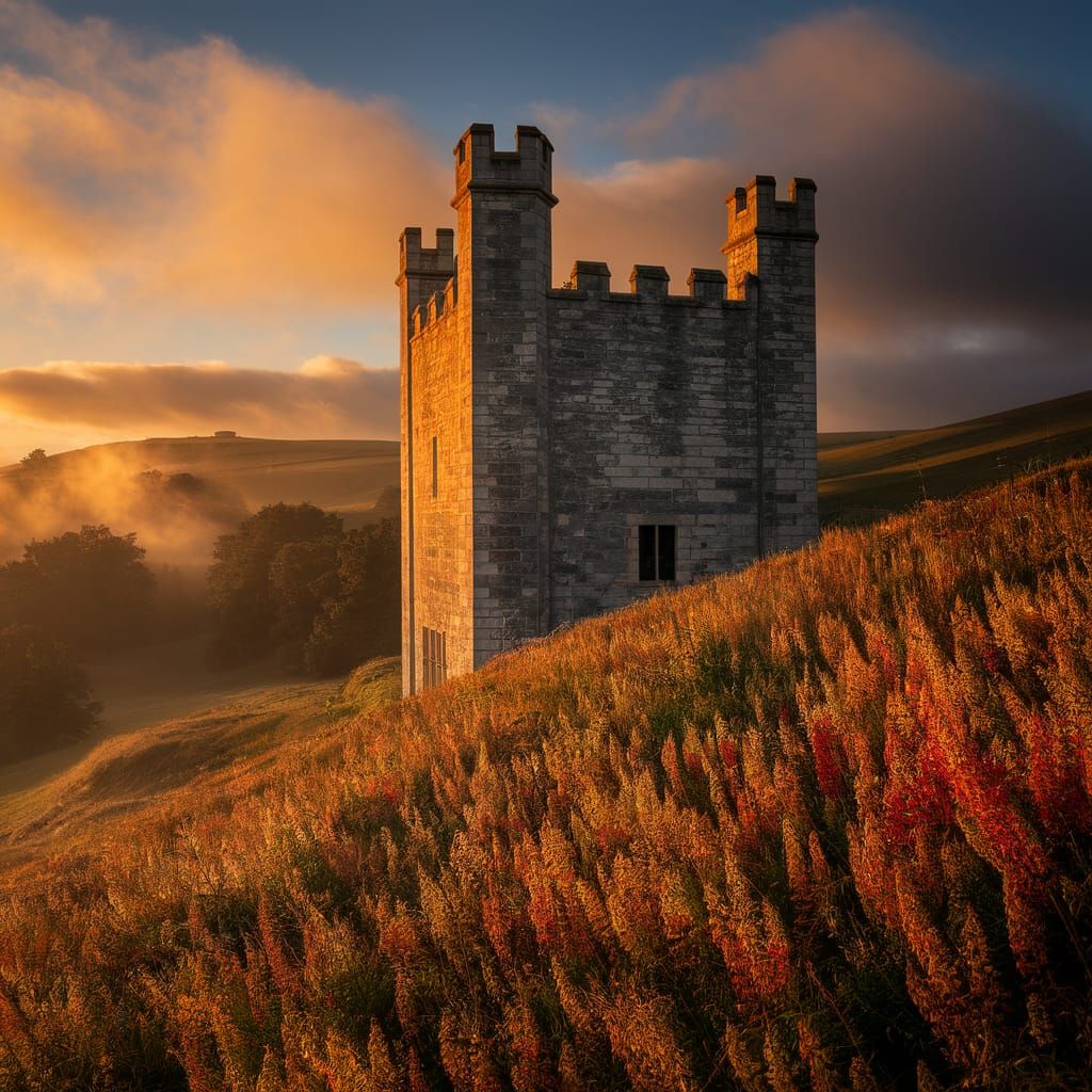 Newcastle Castle Turret in Golden Hour Light