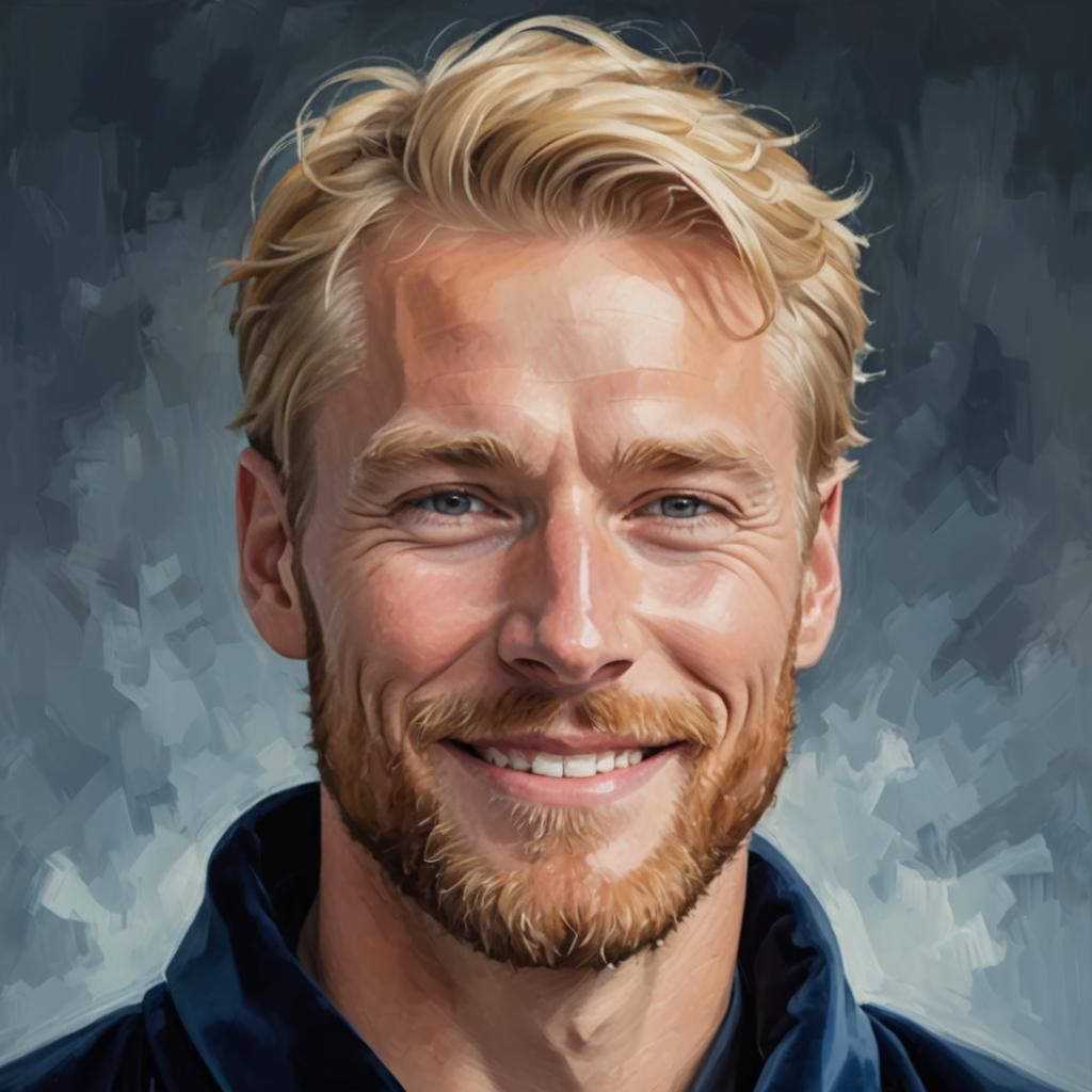 Smiling Blond Man in Neo-Impressionist Oil Painting
