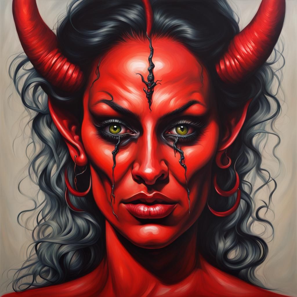 Hyperrealistic and Vibrant Female Devil Portrait