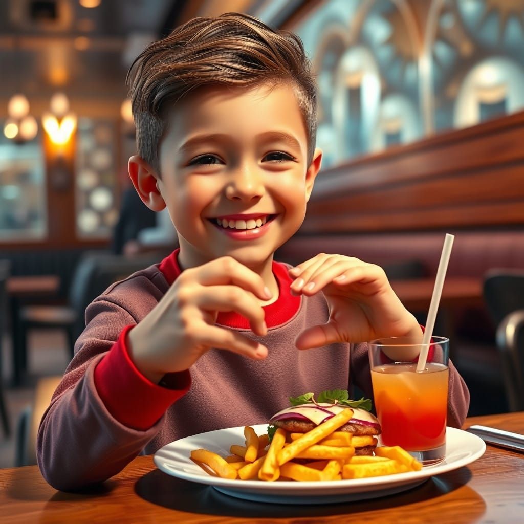 Happy Boy in a Luxurious Restaurant