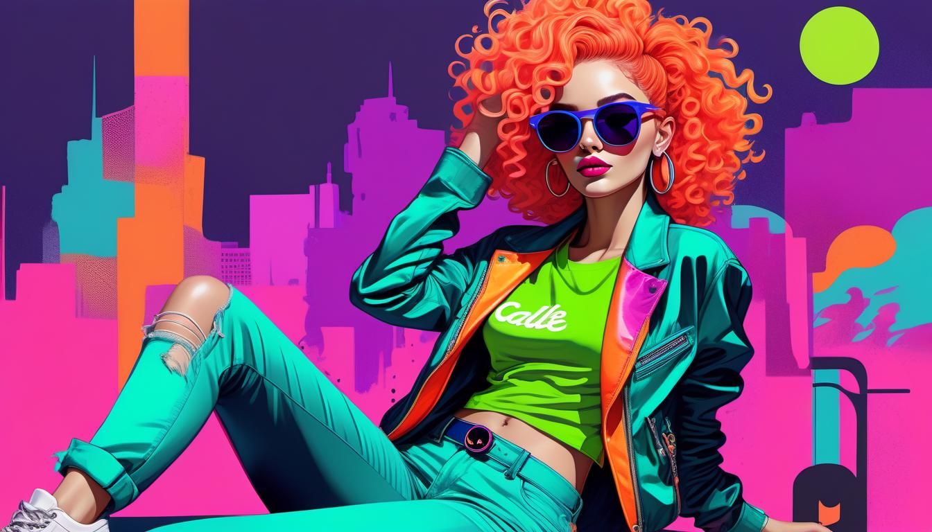 Trendy Woman with Neon Hair Illustration