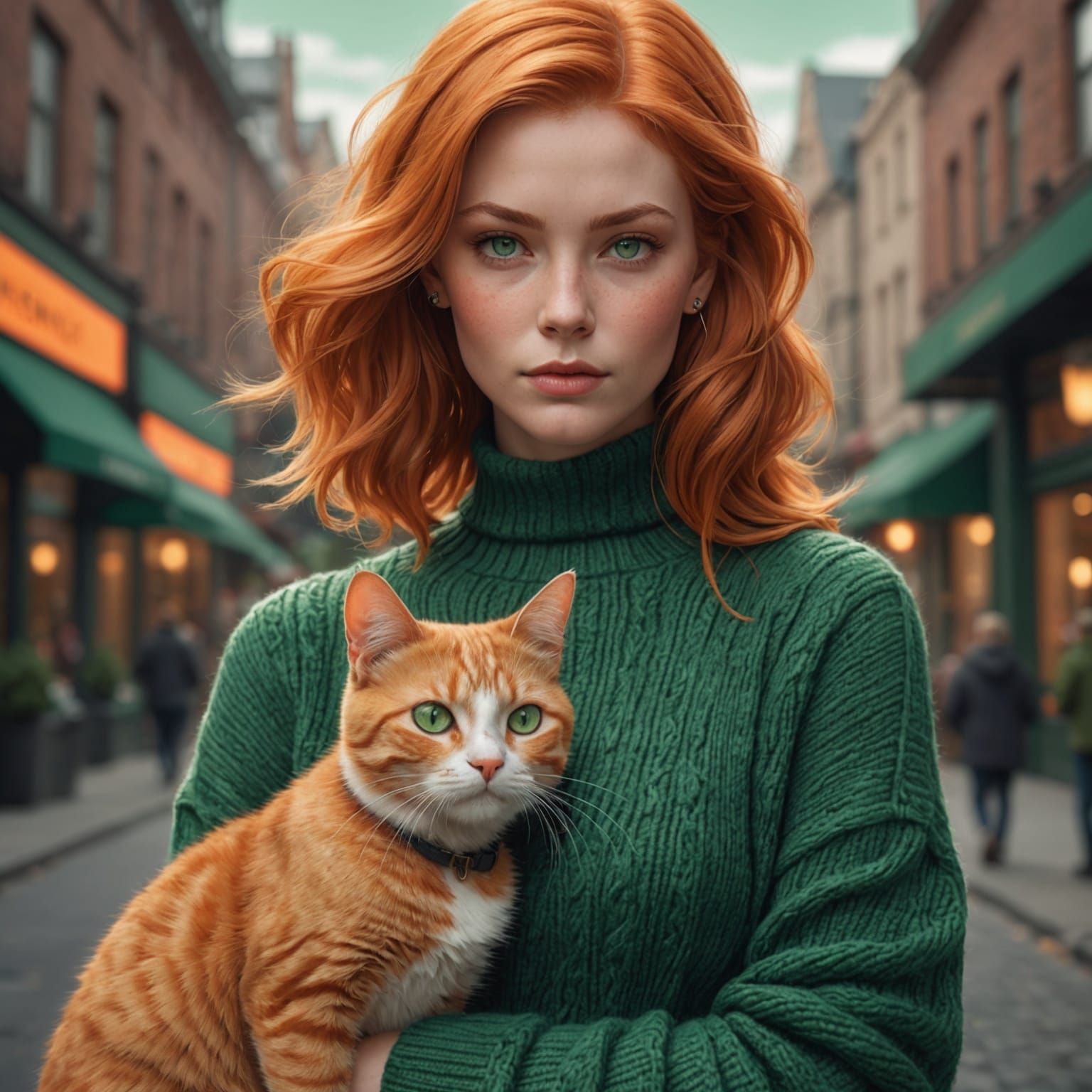 Woman and Cat Portrait in Art Nouveau Style