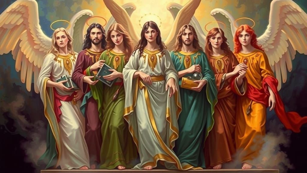 Angelic Figures in Ethereal Art Nouveau Style