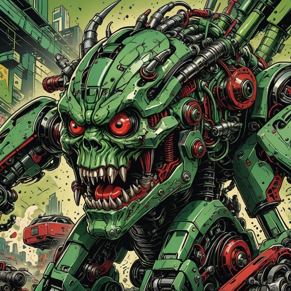 Rockabilly Punk Monster in Retro-Futuristic Comic Art